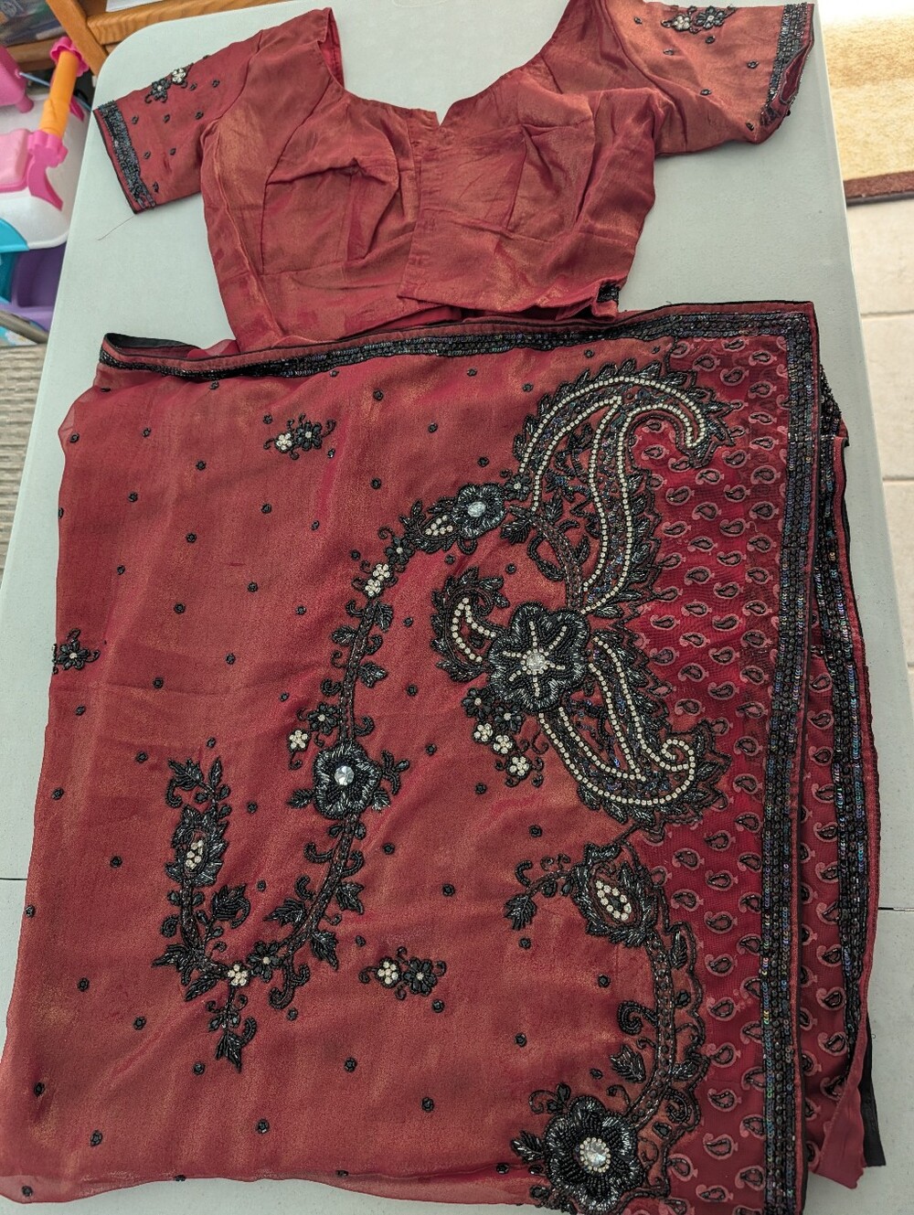 Women's Embellished Rust Red Saree